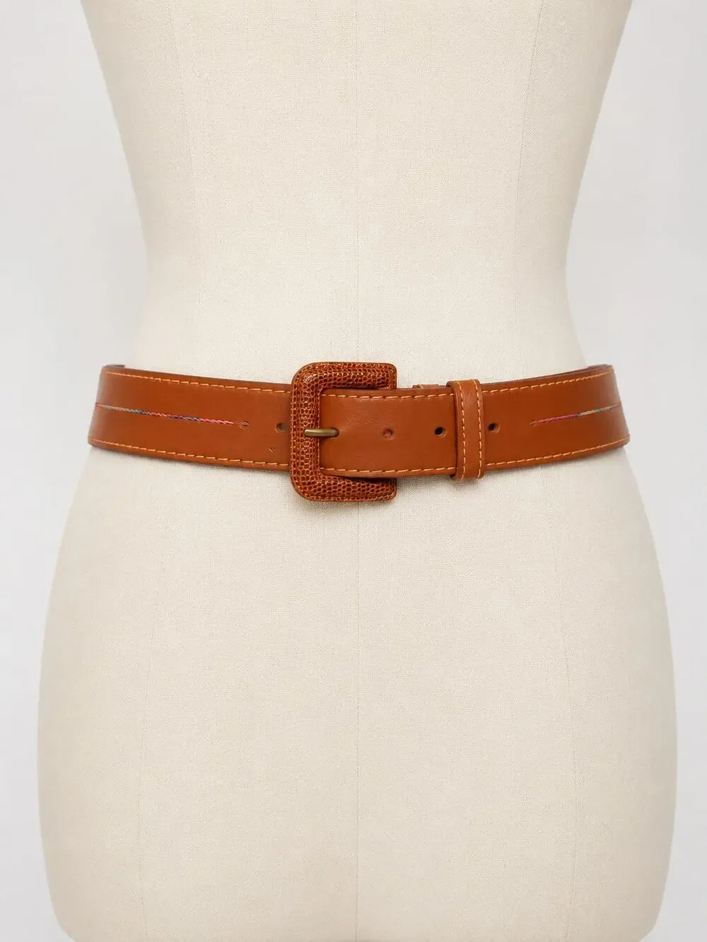 The Limited Genuine Leather Made in Italy Brown Belt Multicolor Stitch